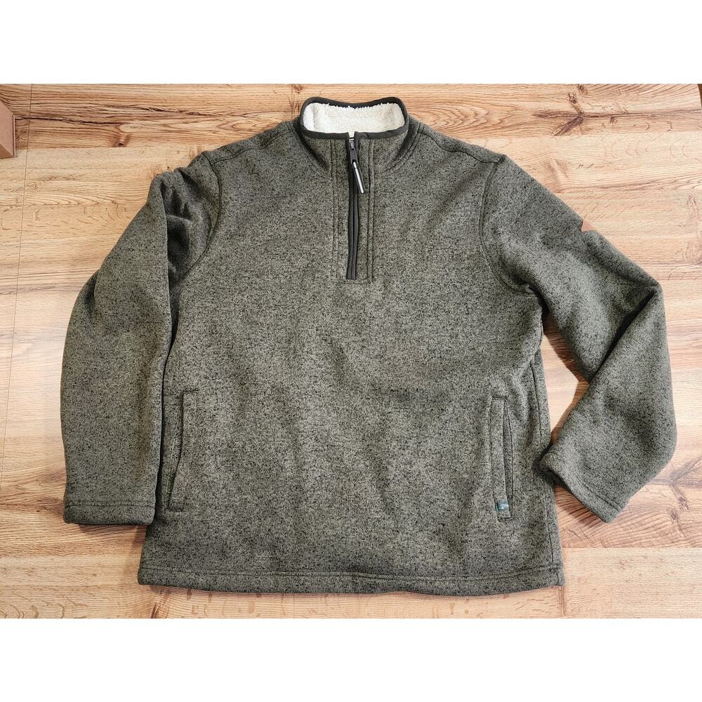 Orvis Sweater Mens L Green/Gray Quarter Zip Sherpa Fleece‎ Lined Knit Pullover
